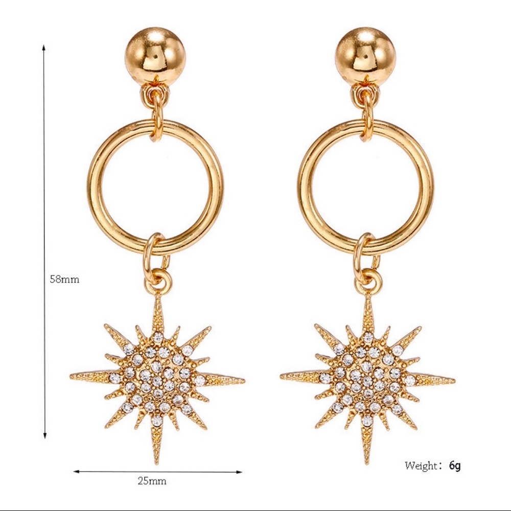 Any 2/$20! Gold Crystal Starburst Drop Earrings - Picture 4 of 6